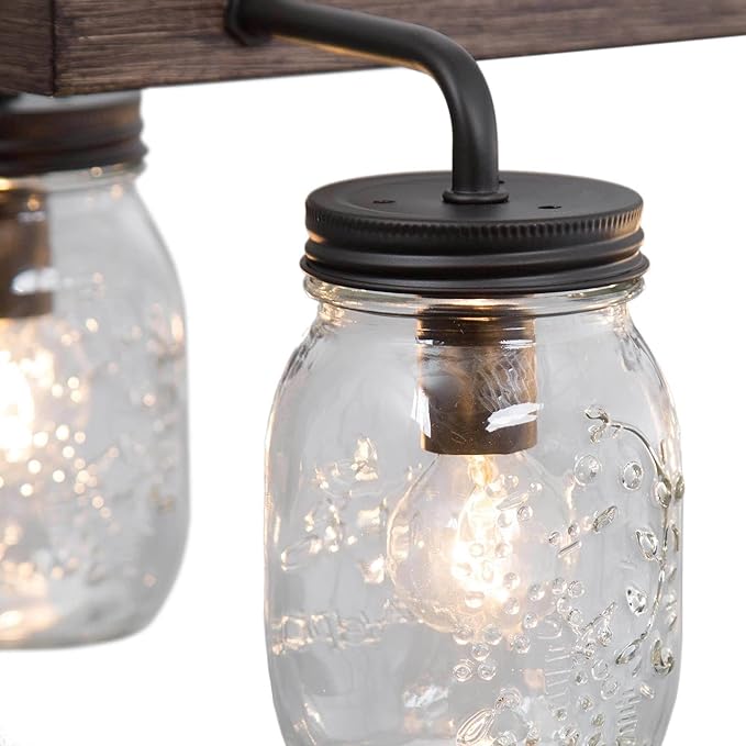 LOG BARN Farmhouse Chandeliers for Dining Room, 6-Light Rustic Dining Room Kitchen Chandelier Over Table, 27.5" L Mason Jar Faux Wood Kitchen Island Lighting