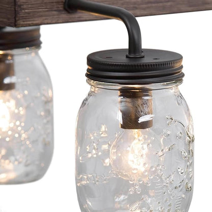 LOG BARN Farmhouse Chandeliers for Dining Room, 6-Light Rustic Dining Room Kitchen Chandelier Over Table, 27.5" L Mason Jar Faux Wood Kitchen Island Lighting