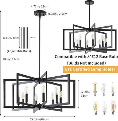 Black Chandelier for Dining Room, 8-Light Kitchen Chandelier Light Fixture Modern Metal Industrial Large Chandeliers for Farmhouse Entryway Living Room (E12 Bulbs Not Included)