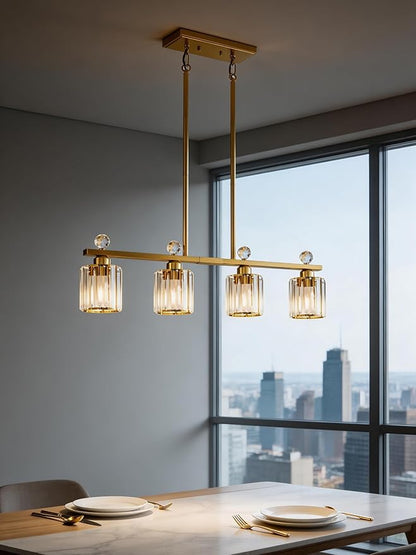 Modern Dining Room Light Fixture Over Table, Crystal Pendant Lights Kitchen Island, Chandeliers for Dining Room Kitchen Light Fixtures (E26) 4-Light Gold