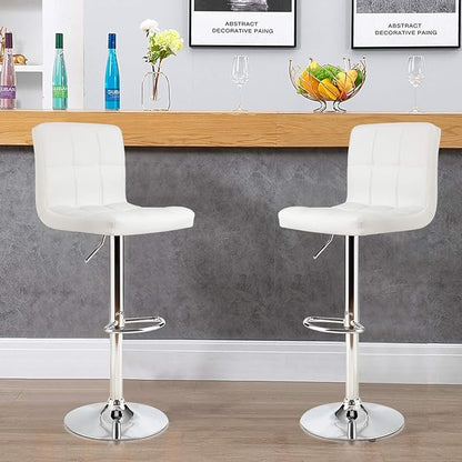 COSTWAY Adjustable Bar Stools Set of 2, Modern Swivel PU Leather Bar Chair with Backrest, Soft Cushioned Seat, Footrest, Sturdy Metal Frame, Comfortable Barstools for Kitchen Island, Pub, White
