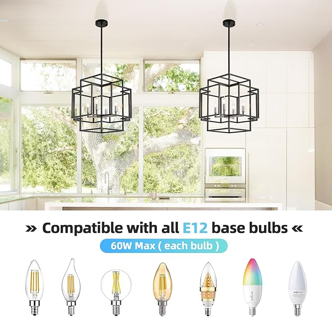 4-Light Metal Lantern Tiered Pendant Hanging Light Fixtures, Industrial Farmhouse Chandeliers for Entryway, Dinning Room Chandelier for Kitchen Island Foyer Hallway, Black & Brushed Nickel