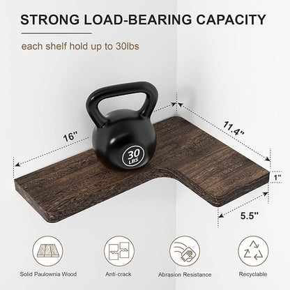 fuqing Floating Corner Shelves, Wall Shelf Set of 3, Shelves for Wall Storage, Solid Wood Shelves for Storage, Wall Mount Wooden Display Shelf for Bathroom Bedroom Kitchen Garage, Rustic Brown