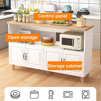Farmhouse Kitchen Island with Cabinets Sideboard Buffet Cabinet Kitchen Coffee Bar TV Stand Cabinet Muebles para Cosina Open Shelving and Closed Cabinets Doors(60x40cm/23.62x15.75in)
