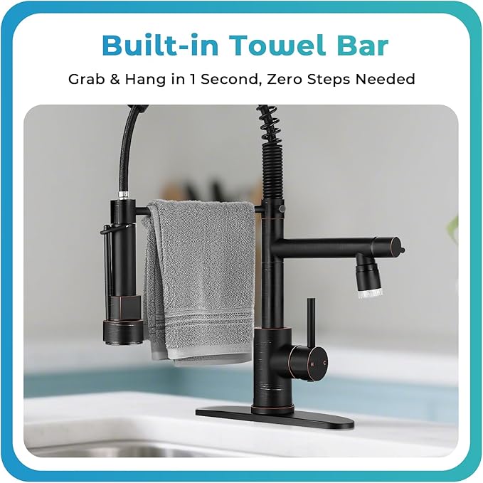 LED Kitchen Faucet with Pull Down Sprayer - ORB Single Handle Commercial Kitchen Faucets, 2-Spout Kitchen Sink Faucet, Stainless Steel Spring Pull Out Sink Faucet 1/3 Hole