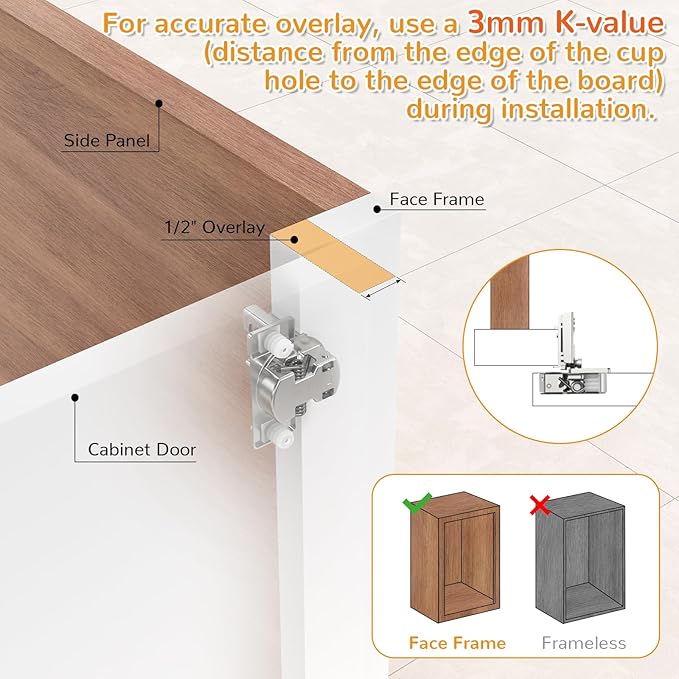 Chibery 10 Pack 1/2” Overlay 4D Soft Close Cabinet Hinges, Concealed Face Frame, Adjustable Closing Speed, 105° Opening Smooth Slow, Hidden Self Closing for Kitchen Corner, Cupboard (with Template)