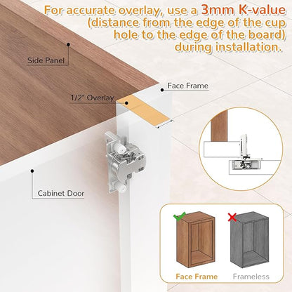 Chibery 4 Pack 1/2” Overlay 4D Soft Close Cabinet Hinges, Concealed Face Frame, Adjustable Closing Speed, 105° Opening Smooth Slow, Hidden Self Closing for Kitchen Corner, Cupboard (with Template)