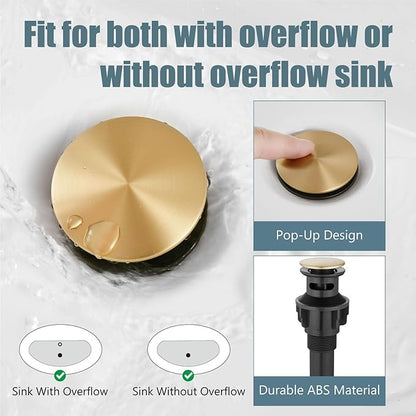 Aolemi 4 Inch Centerset Bathroom Sink Faucet Vintage 2 Cross Handle RV Mixer Tap Basin Vanity Lavatory Utility for Sink 3 Hole Include Hoses Pop Up Drain Faucet Handle with Label Antique Brass