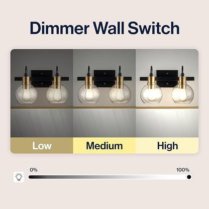 JONATHAN Y 14.5" Black/Brass Gold Vintage Wall Sconce, LED Vanity Light for Bathroom Bedroom Entryway, Clear Glass Globe Shade, Modern Industrial Arched Lamp, LED Bulb Included (JYL3527A)