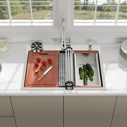 28 Drop In Kitchen Sink - Beslend 28x22 Kitchen Sink Drop In Workstation with Faucet, Stainless Steel Sinks and Soap Dispenser Topmount 16 Gauge Single Bowl Above Counter Dish Basin 9" Deep