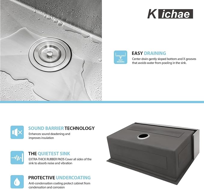 Kichae 36 Inch Farmhouse Kitchen Sink Ledge Workstation Apron Front Farmer Sink Stainless Steel Single Bowl Handmade Modern Farm Style with Accessories