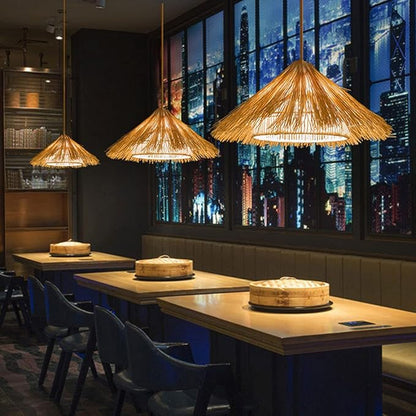 Pendant Lamp Tropical Single Light Bamboo Pendant Light Kitchen Rattan Hanging Light Modern Light Fixtures Ceiling Hanging for Living Room Dining Room, Kitchen, Restaurant