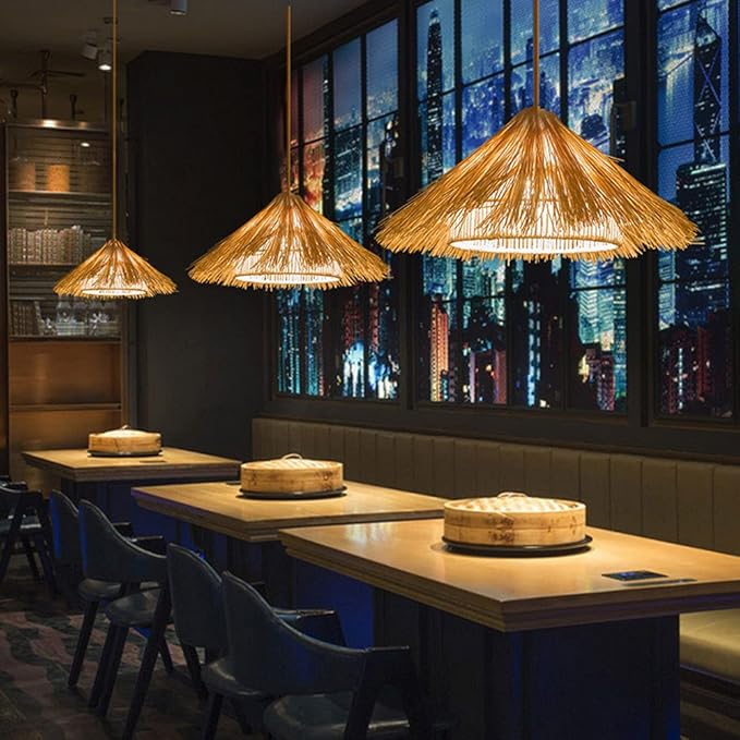 Pendant Lamp Tropical Single Light Bamboo Pendant Light Kitchen Rattan Hanging Light Modern Light Fixtures Ceiling Hanging for Living Room Dining Room, Kitchen, Restaurant