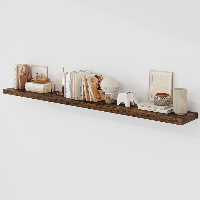 Acovy 72 Inch Floating Shelves, 9.3" Deep Floating Shelf Wall Mounted, 72" Wall Shelves, Rustic Deep Bookshelf, Large Display Shelves & Storage Shelves for Bedroom, Living Room, Brown, Set of 1