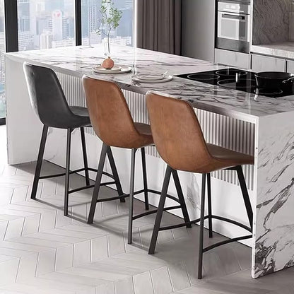 Faux Leather Counter Height Stools with Back, Upholstered Chairs for Kitchen Island Dining,Black-Sitting Height 60cm