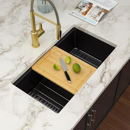 33 Inch Black Granite Composite Undermount Kitchen Sink Workstation - Couoko Matte Black Quartz Single Bowl Kitchen Sink Under Counter Large Deep Classic Sinks with Luxury Accessories, 33"x19"x10"