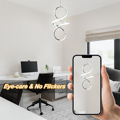 MAYNA Spiral Modern Pendant Light, 4000K Natural White LED Pendant Lights Kitchen Island, 18W Adjustable Height Island Lights for Kitchen Bedroom Dinning Room Living Room, 1 Pack (Chrome)