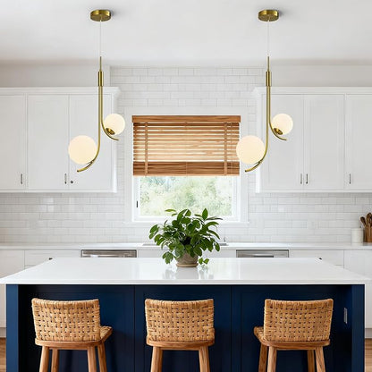 Modern Pendant Light Fixture Gold Globe Pendant Lights Kitchen Island White Frosted Milk Glass Sputnik Chandelier Vintage for Kitchen, Office, Entryway (2-Light)