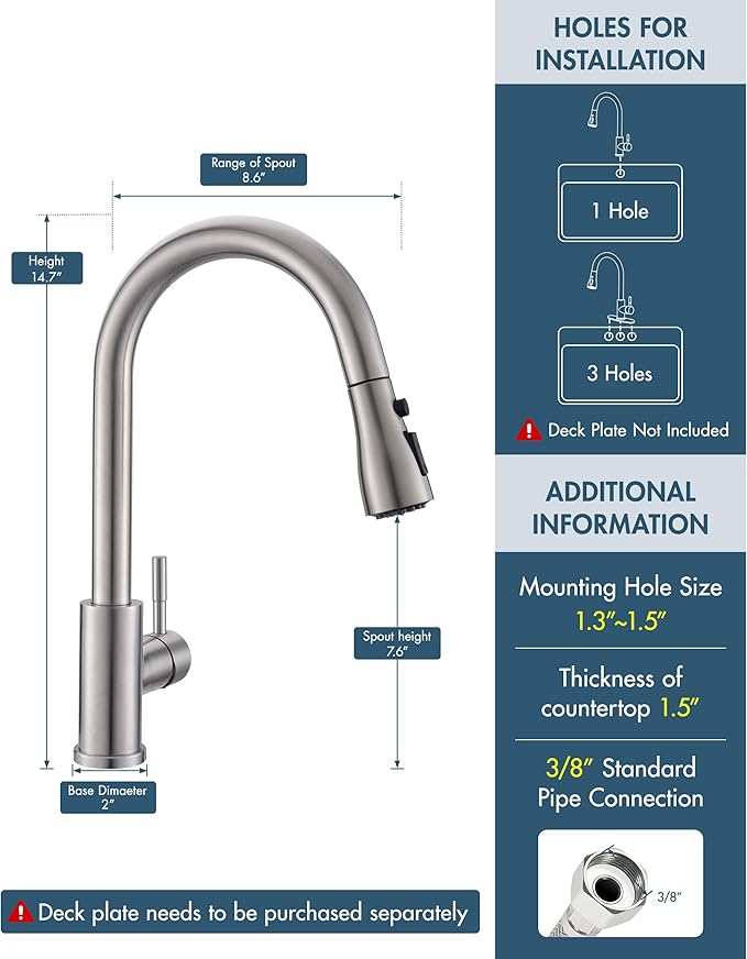 GIMILI Kitchen Faucet with Soap Dispenser Single Hole Kitchen Sink Faucet with Pull Down Sprayer Suitable for Farmhouses RV Laundry Room Outdoor and Campers Brushed Nickel