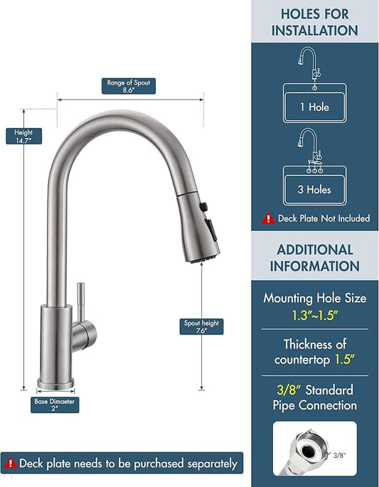 GIMILI Kitchen Faucet with Soap Dispenser Single Hole Kitchen Sink Faucet with Pull Down Sprayer Suitable for Farmhouses RV Laundry Room Outdoor and Campers Brushed Nickel