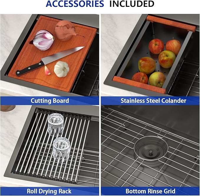 Dcolora 25 Inch Black Kitchen Sink Drop In, Nano-PVD Black Stainless Steel Workstation Sink Single Bowl Topmount with Accessories All-In-One, #DC-T8861 25"x20"x10"