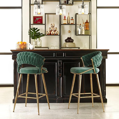 25.2" Velvet Counter Stool with Gold Accents, Ergonomic Plush Seat for Kitchen Island Bar