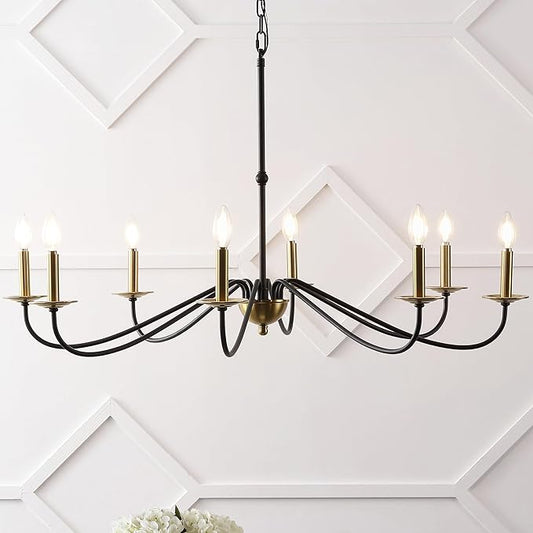 JONATHAN Y 40" Brass Gold/Black 8-Light Bohemian Farmhouse Iron Chandelier, Rustic Candle-Style LED Hanging Light for Dining Room Kitchen Island Entryway Foyer (JYL7914B)