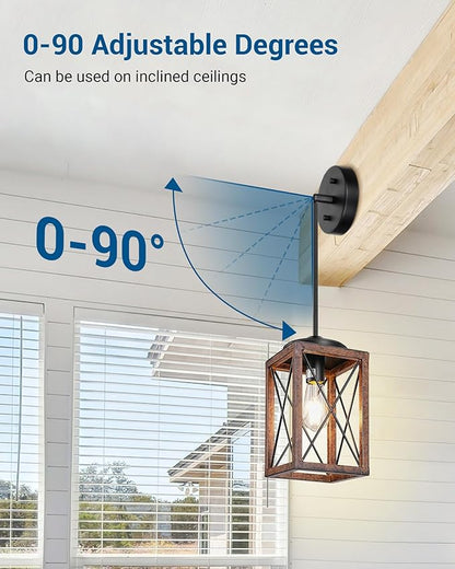 DEWENWILS Farmhouse Pendant Light, Metal Hanging Light Fixture with Wooden Grain Finish, 48 Inch Adjustable Pipes for Flat and Slop Ceiling, Kitchen Island, Bedroom, Dining Hall, E26 Base