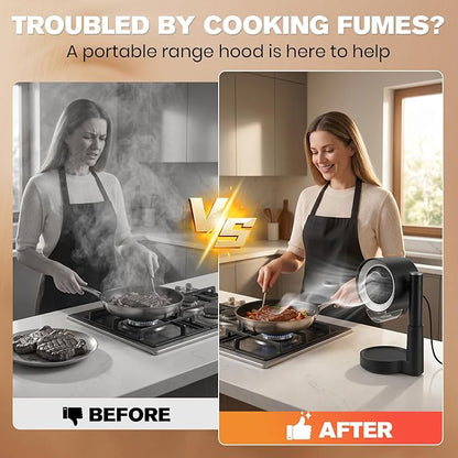 Stillstorm Portable Range Hood，Countertop Kitchen Exhaust Fan with 3 Speeds, Height and angle adjustable，Oil Cup，Powerful Smoke Removal, Low Noise, Exhaust fan for Apartments、