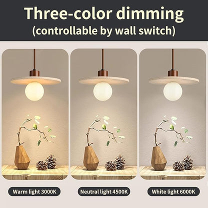Japanese Wabi sabi Pendant Light with Natural Stone Shade, Dimmable Modern Wood Hanging Lamp Fixture, Adjustable Height Pendant Lamp for Bedroom, Kitchen Island, Dining Room, Restaurant, Cafe, Bar (M)