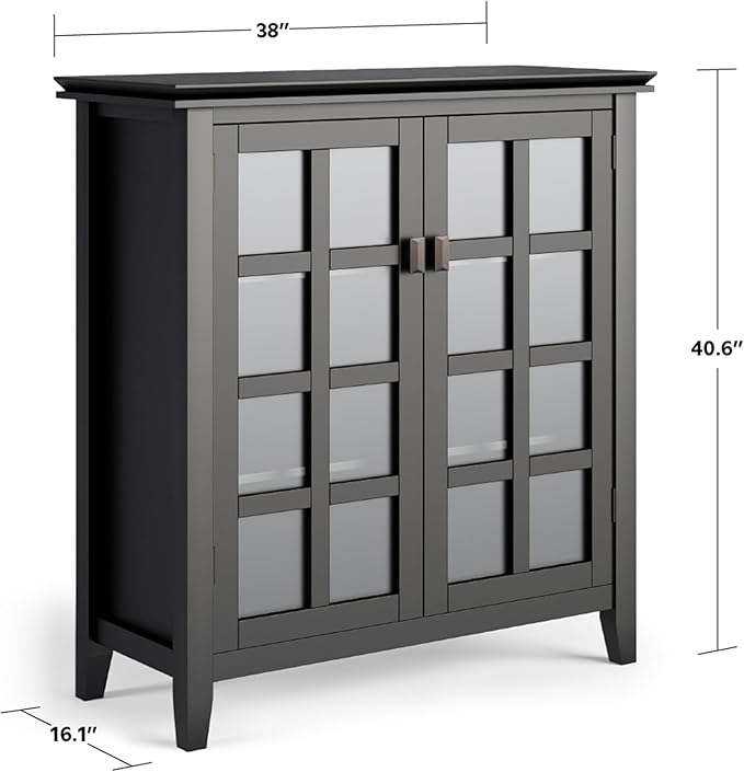SIMPLIHOME Artisan SOLID WOOD 38 inch Wide Transitional Medium Storage Cabinet in Black for the Living Room, Entryway and Family Room