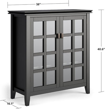SIMPLIHOME Artisan SOLID WOOD 38 inch Wide Transitional Medium Storage Cabinet in Black for the Living Room, Entryway and Family Room