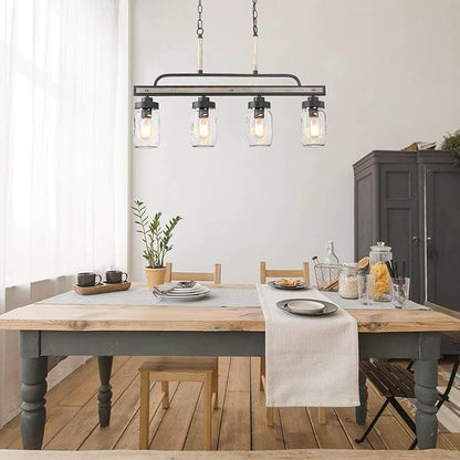 LOG BARN Farmhouse Chandeliers for Dining Room, 4-Light Rustic Mason Jar Chandelier Light Fixture, 30" L Faux Wood Kitchen Island Pendant Lighting