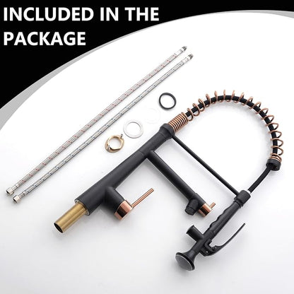 AIMADI Black and Gold Kitchen Faucet - Matte Black Kitchen Faucet Commercial Single Handle Kitchen Faucets with Pull Down Sprayer,Rose Gold Kitchen Sink Faucets