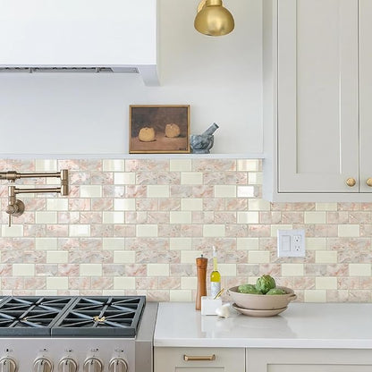 STICKGOO 10-Sheet Subway Tiles Peel and Stick Backsplash, Brown Marble Look Stick on Tiles Kitchen Backsplash (Thicker Design)