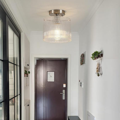 Modern Semi Flush Mount Ceiling Light, Industrial Clear Glass Ceiling Light Fixture, Crystal Ceiling Lamp, Modern Ceiling Lamps, Farmhouse Light for Entryway Hallway Kitchen Dining Room, Nickel