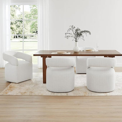 KISLOT Upholstered Dining Chairs with Casters, Modern Barrel Side Armchair with Rollers for Dining Room, Bedroom, Kitchen, Reading Room, Linen, Set of 2