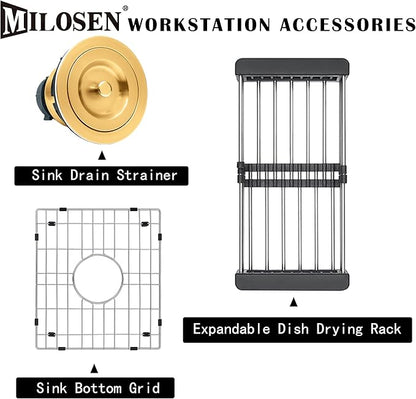 MILOSEN White Undermount Bar Sink, 13×15 Inch Small White Wet Bar or Prep Sink, 9 Inch Deep Granite Composite Outdoor Single Bowl Basin with Accessories, Small Quartz Sinks