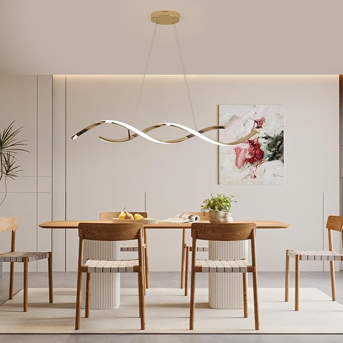 Dimmable Gold Chandelier for Dining Room, Adjustable Height Pendant Light Fixtures Over Table, Modern Kitchen Island Lighting, 42.9in 31W (Gold 42.9")