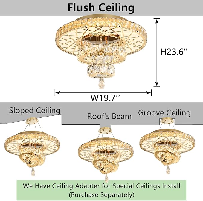 HAIXIANG LED Chandelier Modern Ceiling Dimmable Light Fixture Crystal Chandelier for Bedroom Dining Room Gold