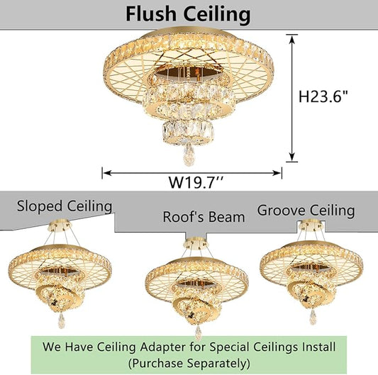 HAIXIANG LED Chandelier Modern Ceiling Dimmable Light Fixture Crystal Chandelier for Bedroom Dining Room Gold