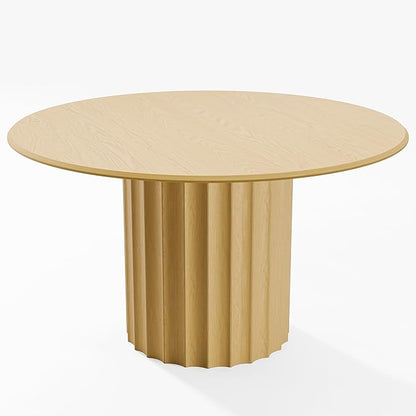 Casaphoria 52" Round Dining Table, Modern Wood Kitchen Table with Cylindrical Wide Bar Concave Base for Living Room & Dining Room, Easy Assembly Farmhouse Furniture for 4-6, Oak