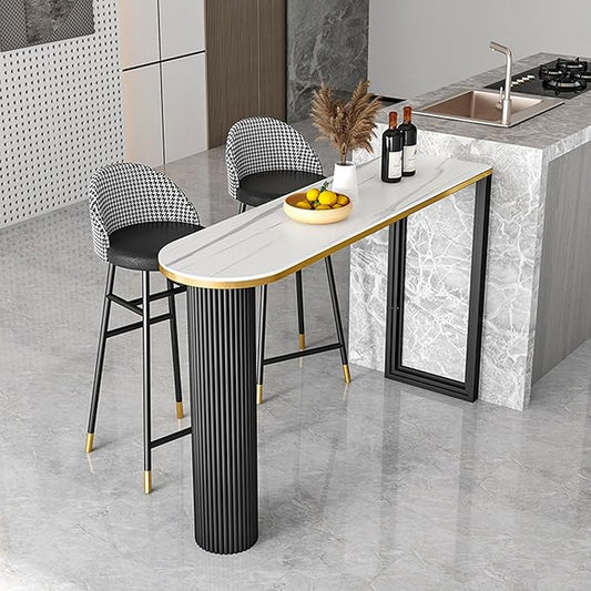 Small Round Marble Dining Table Marble Island Table for Kitchen, Bistro Pub Table Patio Height 105cm with Thickened Metal Frame for 2-6, for Small Places, Dining Living Room, C