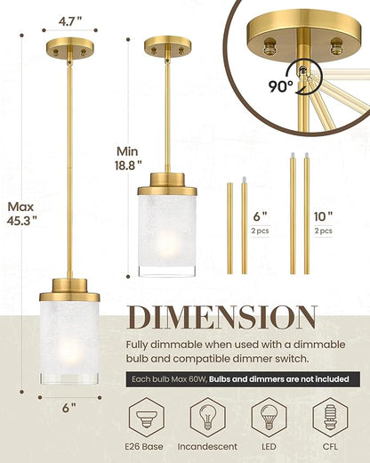 TENGXIN Modern Pendant Light for Kitchen Island, 6-Inch Brushed Gold Hanging Ceiling Light Fixture,Farmhouse Pendant Lighting for Dining Room Bedroom Bar Office