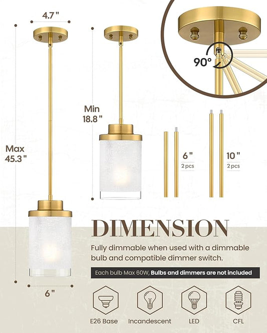 TENGXIN Modern Pendant Light for Kitchen Island, 6-Inch Brushed Gold Hanging Ceiling Light Fixture,Farmhouse Pendant Lighting for Dining Room Bedroom Bar Office