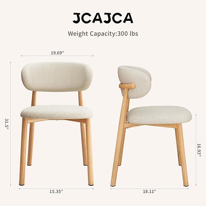 Kitchen Dining Chairs Set of 4 Modern Soft Linen Farmhouse Dining Room Chair with Metal Legs, Beige/Original