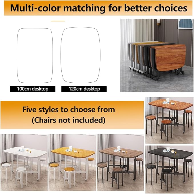 Multifunction Table Drop Leaf Dining Table, Folding Dinning Table With 6 Wheels, Dining Table For Kitchen, Living Room, Drop Leaf Table For Small Space Saving, Solid Wooden Foldable Kitchen Table(Waln
