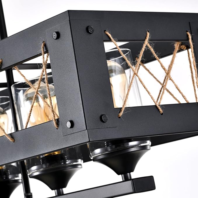 Black 5-Light Farmhouse Chandelier, Adjustable Rustic Kitchen Island Light Fixture for Dining Room and Kitchen Table
