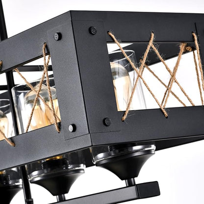 Black 5-Light Farmhouse Chandelier, Adjustable Rustic Kitchen Island Light Fixture for Dining Room and Kitchen Table