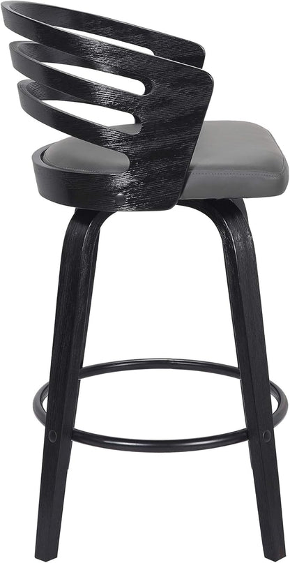 Armen Living Jayden Modern 26" Seat Height Swivel Grey Faux Leather and Black Wood Bar Stool for Kitchen Island Counter